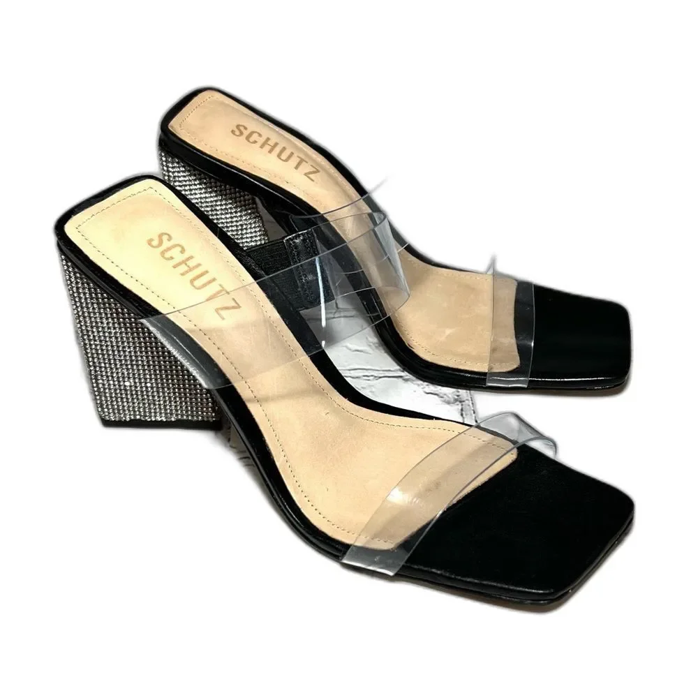 NEW Schutz Ariellen Sandal Clear Black Rhinestone Sandal Sz 7